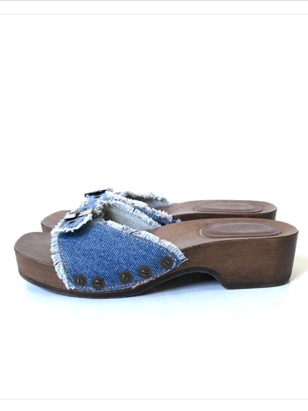 NEW Re Done x Dr Scholl's Clogs Sandals Womens 36 6 Blue Washed Denim Wood Sole - Picture 8 of 11